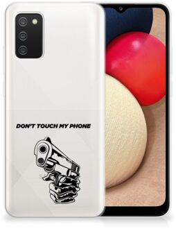 B2Ctelecom Telefoonhoesje Samsung M02s | Samsung Galaxy A02s Back Cover Siliconen Hoesje Transparant Gun Don't Touch My Phone