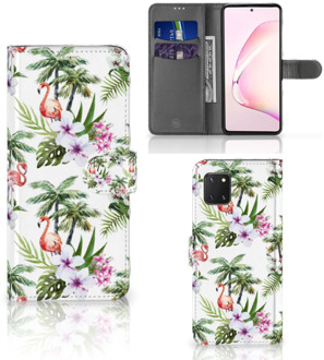 B2Ctelecom Telefoonhoesje Samsung Note 10 Lite Flip Hoesje met naam Flamingo Palms