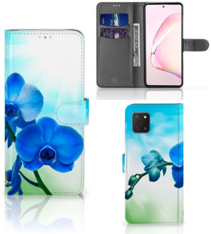 B2Ctelecom Telefoonhoesje Samsung Note 10 Lite Wallet Case met foto Orchidee Blauw Valentijn Cadeautje Vrouw