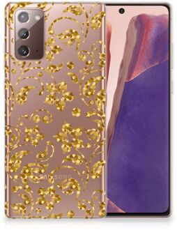 B2Ctelecom Telefoonhoesje Samsung Note 20 Back Cover Siliconen Hoesje Gouden Bloemen