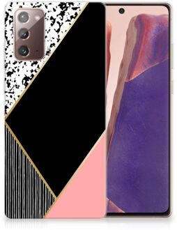 B2Ctelecom Telefoonhoesje Samsung Note 20 TPU Silicone Hoesje Black Pink Shapes