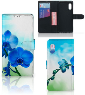 B2Ctelecom Telefoonhoesje Samsung Xcover Pro Wallet Case met foto Orchidee Blauw Valentijn Cadeautje Vrouw