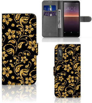 B2Ctelecom Telefoonhoesje Sony Xperia 10 II Bookcase Cadeau voor Oma Gouden Bloemen