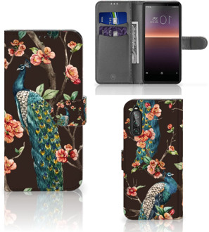 B2Ctelecom Telefoonhoesje Sony Xperia 10 II Flipcase Cover Pauw met Bloemen