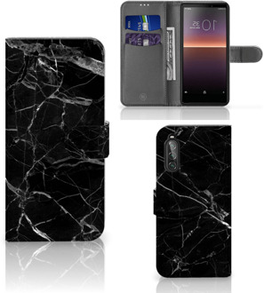 B2Ctelecom Telefoonhoesje Sony Xperia 10 II Wallet Book Case Vaderdag Cadeau Marmer Zwart