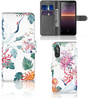 B2Ctelecom Telefoonhoesje Sony Xperia 10 II Wallet Bookcase Bird Flowers