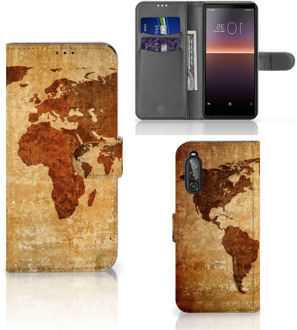 B2Ctelecom Telefoonhoesje Sony Xperia 10 II Wallet Bookcase Wereldkaart