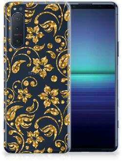 B2Ctelecom Telefoonhoesje Sony Xperia 5II Back Cover Siliconen Hoesje Gouden Bloemen