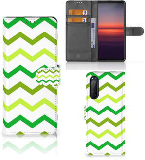 B2Ctelecom Telefoonhoesje Sony Xperia 5II Flip Case Zigzag Groen