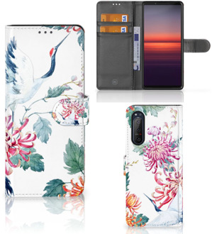 B2Ctelecom Telefoonhoesje Sony Xperia 5II Wallet Bookcase Bird Flowers