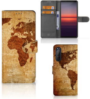 B2Ctelecom Telefoonhoesje Sony Xperia 5II Wallet Bookcase Wereldkaart