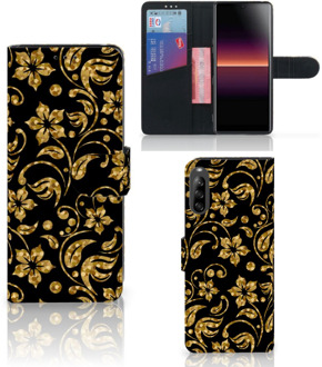 B2Ctelecom Telefoonhoesje Sony Xperia L4 Bookcase Cadeau voor Oma Gouden Bloemen