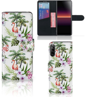 B2Ctelecom Telefoonhoesje Sony Xperia L4 Flip Hoesje met naam Flamingo Palms