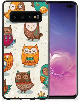 B2Ctelecom Telefoonhoesje Super als Cadeautjes voor Meisjes Samsung Galaxy S10+ Telefoontas met Zwarte rand Vrolijke Uilen