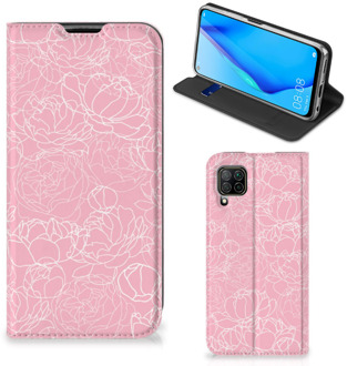 B2Ctelecom Telefoonhoesje Tekst Huawei P40 Lite Smart Cover Witte Bloemen