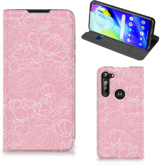 B2Ctelecom Telefoonhoesje Tekst Motorola Moto G8 Power Smart Cover Witte Bloemen