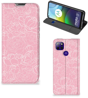 B2Ctelecom Telefoonhoesje Tekst Motorola Moto G9 Power Smart Cover Witte Bloemen