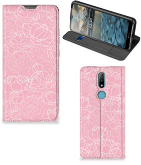 B2Ctelecom Telefoonhoesje Tekst Nokia 2.4 Smart Cover Witte Bloemen