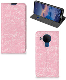 B2Ctelecom Telefoonhoesje Tekst Nokia 5.4 Smart Cover Witte Bloemen