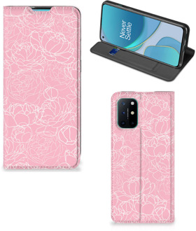 B2Ctelecom Telefoonhoesje Tekst OnePlus 8T Smart Cover Witte Bloemen