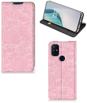 B2Ctelecom Telefoonhoesje Tekst OnePlus Nord N10 5G Smart Cover Witte Bloemen