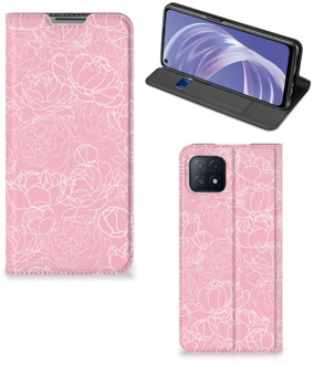 B2Ctelecom Telefoonhoesje Tekst OPPO A73 5G Smart Cover Witte Bloemen