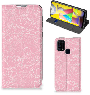 B2Ctelecom Telefoonhoesje Tekst Samsung Galaxy M31 Smart Cover Witte Bloemen