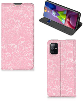 B2Ctelecom Telefoonhoesje Tekst Samsung Galaxy M51 Smart Cover Witte Bloemen