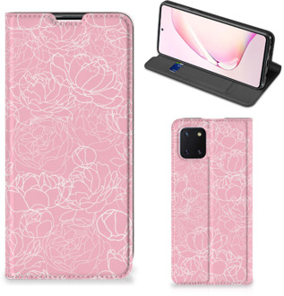 B2Ctelecom Telefoonhoesje Tekst Samsung Galaxy Note 10 Lite Smart Cover Witte Bloemen