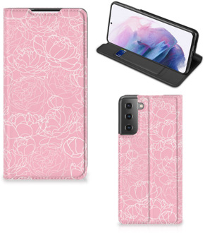 B2Ctelecom Telefoonhoesje Tekst Samsung Galaxy S21 Plus Smart Cover Witte Bloemen