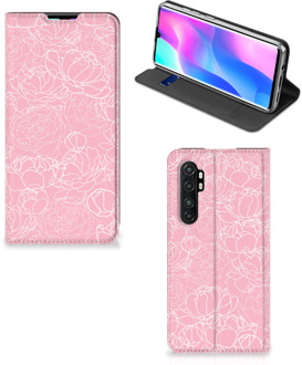 B2Ctelecom Telefoonhoesje Tekst Xiaomi Mi Note 10 Lite Smart Cover Witte Bloemen