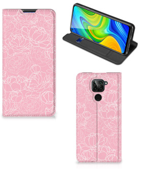 B2Ctelecom Telefoonhoesje Tekst Xiaomi Redmi Note 9 Smart Cover Witte Bloemen