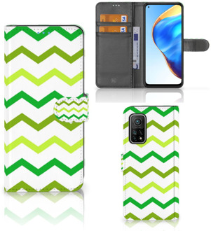 B2Ctelecom Telefoonhoesje Xiaomi Mi 10T Pro | Mi 10T Flip Case Zigzag Groen