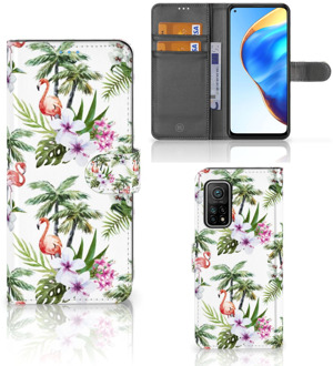 B2Ctelecom Telefoonhoesje Xiaomi Mi 10T Pro | Mi 10T Flip Hoesje met naam Flamingo Palms