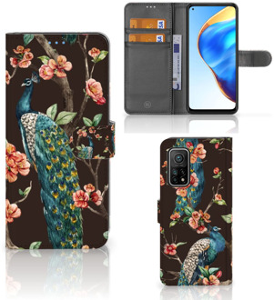 B2Ctelecom Telefoonhoesje Xiaomi Mi 10T Pro | Mi 10T Flipcase Cover Pauw met Bloemen