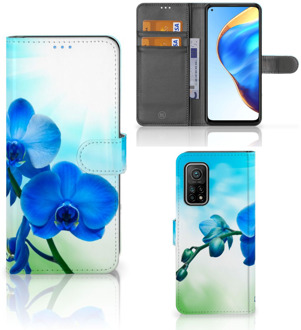 B2Ctelecom Telefoonhoesje Xiaomi Mi 10T Pro | Mi 10T Wallet Book Case met foto Orchidee Blauw Valentijn Cadeautje Vrouw