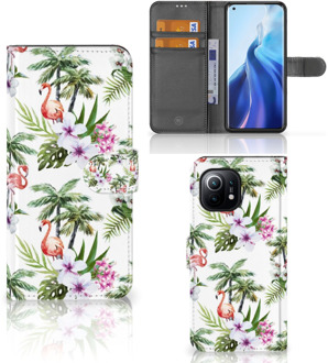 B2Ctelecom Telefoonhoesje Xiaomi Mi 11 Flip Hoesje met naam Flamingo Palms