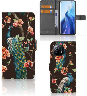 B2Ctelecom Telefoonhoesje Xiaomi Mi 11 Flipcase Cover Pauw met Bloemen