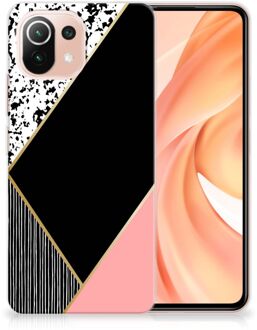 B2Ctelecom Telefoonhoesje Xiaomi Mi 11 Lite TPU Silicone Hoesje Black Pink Shapes