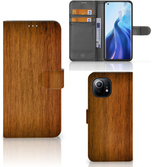 B2Ctelecom Telefoonhoesje Xiaomi Mi 11 Wallet Book Case Donker Hout