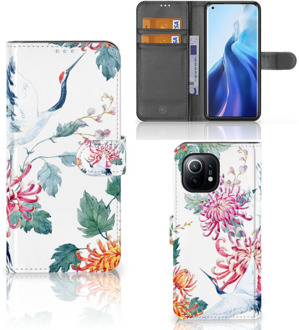 B2Ctelecom Telefoonhoesje Xiaomi Mi 11 Wallet Bookcase Bird Flowers