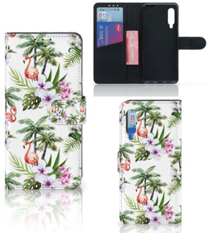 B2Ctelecom Telefoonhoesje Xiaomi Mi 9 Flip Hoesje met naam Flamingo Palms