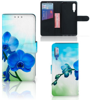 B2Ctelecom Telefoonhoesje Xiaomi Mi 9 Wallet Case met foto Orchidee Blauw Valentijn Cadeautje Vrouw