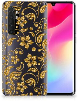 B2Ctelecom Telefoonhoesje Xiaomi Mi Note 10 Lite Back Cover Siliconen Hoesje Gouden Bloemen