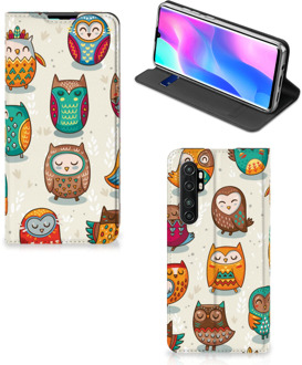 B2Ctelecom Telefoonhoesje Xiaomi Mi Note 10 Lite Bookcover Vrolijke Uilen