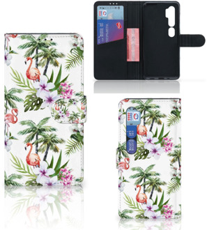 B2Ctelecom Telefoonhoesje Xiaomi Mi Note 10 Pro Flip Hoesje met naam Flamingo Palms