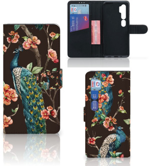 B2Ctelecom Telefoonhoesje Xiaomi Mi Note 10 Pro Flipcase Cover Pauw met Bloemen