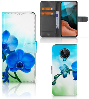 B2Ctelecom Telefoonhoesje Xiaomi Poco F2 Pro Wallet Book Case met foto Orchidee Blauw Valentijn Cadeautje Vrouw