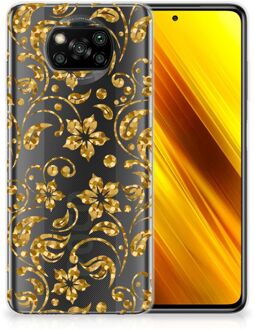 B2Ctelecom Telefoonhoesje Xiaomi Poco X3 Back Cover Siliconen Hoesje Gouden Bloemen