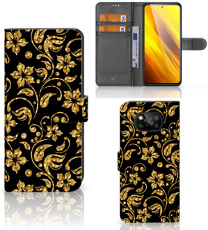 B2Ctelecom Telefoonhoesje Xiaomi Poco X3 Bookcase Cadeau voor Oma Gouden Bloemen